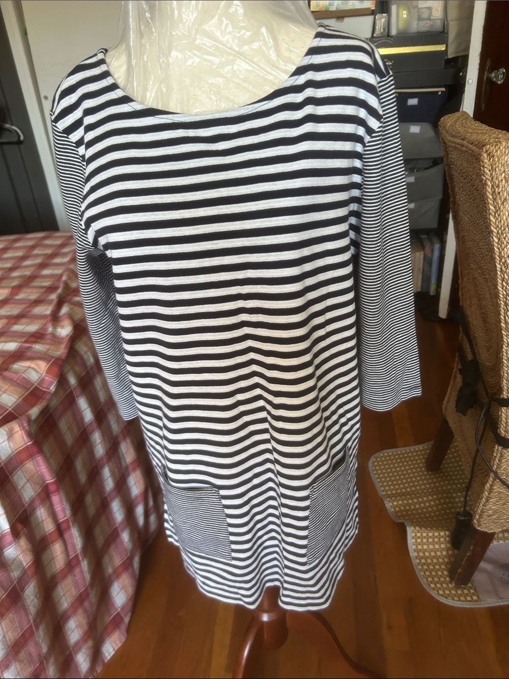 Amour Vert by Anthropologie Black and White Striped Tunic Top size X-Large